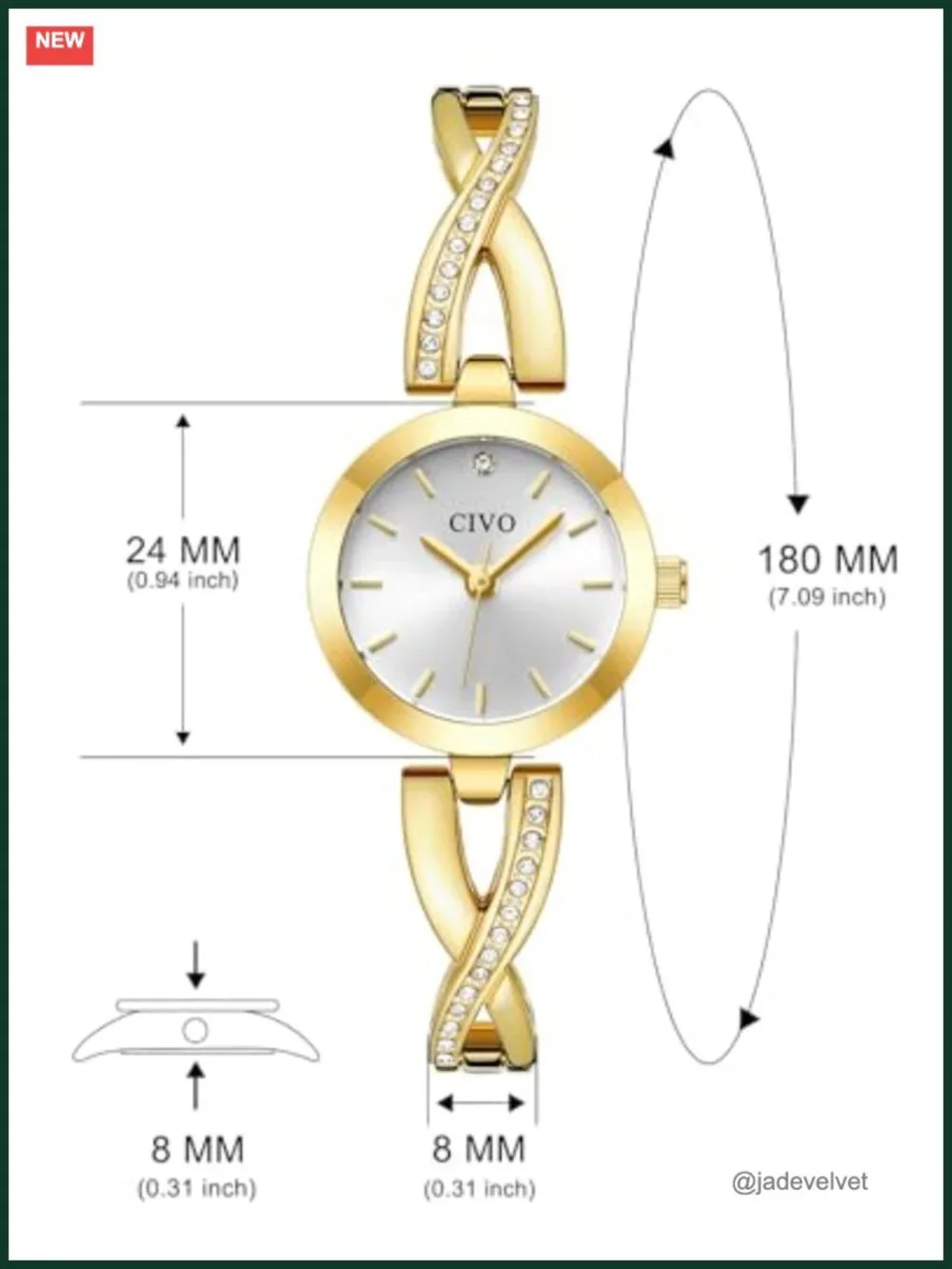 Gold Bracelet Watch for Women Dainty Jewelry Dress Watch Adjustable Link